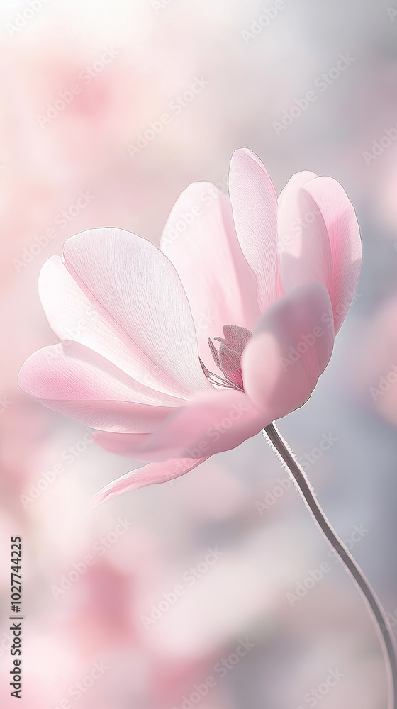 Fototapeta premium Delicate pink anemone flower, soft atmosphere, close-up floral illustration on blurred background