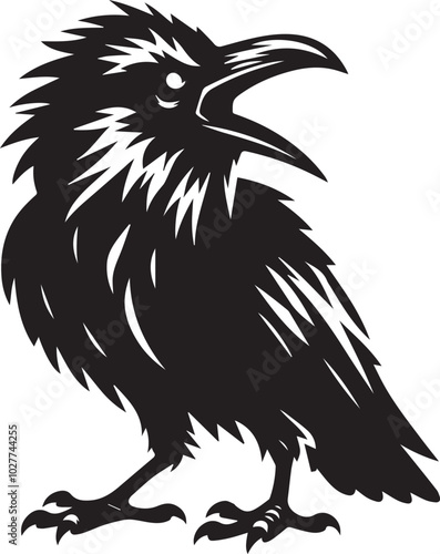 Black Crow Bird Silhouette isolated on a white background Minimalist crow vector illustration photo