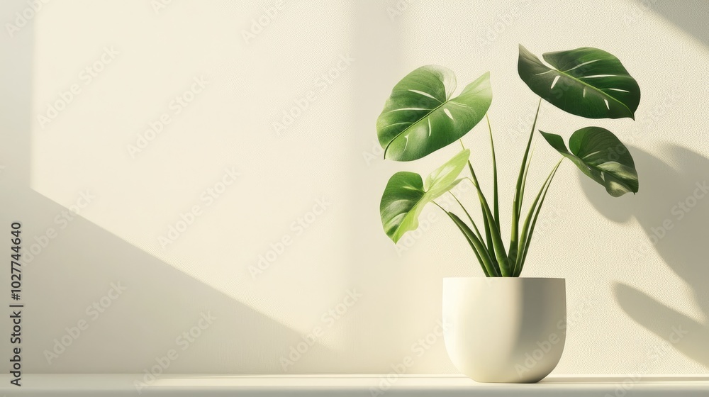 A green plant in a sleek white ceramic pot on a clean, light-colored backdrop, highlighting natural beauty and style A green plant in a sleek white ceramic pot on a clean, light-colored backdrop, highlighting natural beauty and style