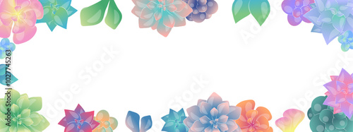 Frame of colorful flowers. Place for text and inscriptions. Bloom and blossom plants. Watercolor drawings. Spring season. Poster, banner or cover. Flat vector illustration