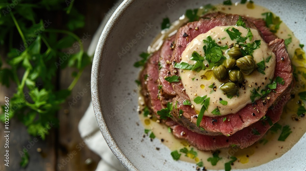 Delicious Roast Beef with Herb Sauce and Capers Delicious Roast Beef with Herb Sauce and Capers