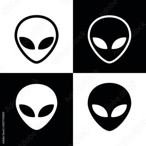 Icon of an alien or newcomer head. Grey alien, symbol of fantasy, UFO or mysticism. Humanoid head, extraterrestrial civilization.