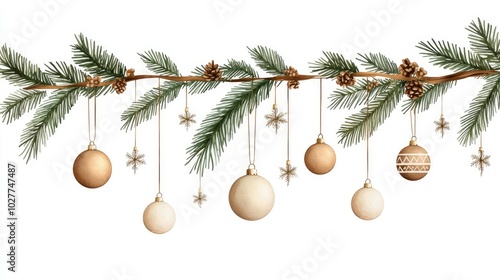 Boho Christmas Decor with Pine Branches and Ornaments