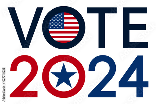 Vote 2024 poster. USA 2024 presidential elections event banner with flag and star. Elections in the United States. Voting in 2024 US federal elections