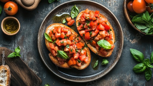 Fresh Bruschetta with Basil and Tomato Topping