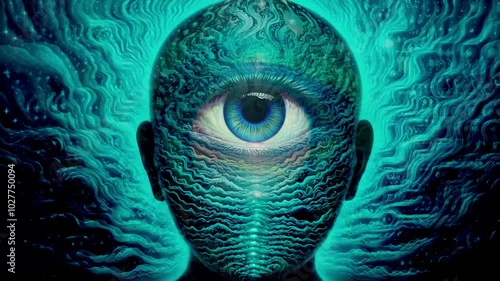 Meditation motion design. Head and third eye. The sixth chakra of animation. Development of intuition, wisdom, clairvoyance and inner visions.