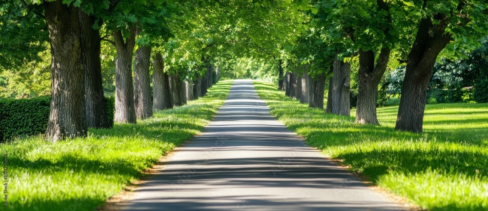 In the countryside, a canopy of trees gives way to a path that meanders In the countryside, a canopy of trees gives way to a path that meanders