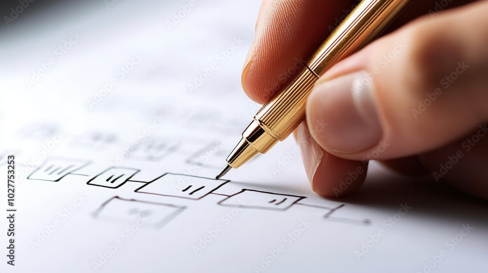 Consultant Creating Flowchart on Paper Table Consultant Creating Flowchart on Paper Table
