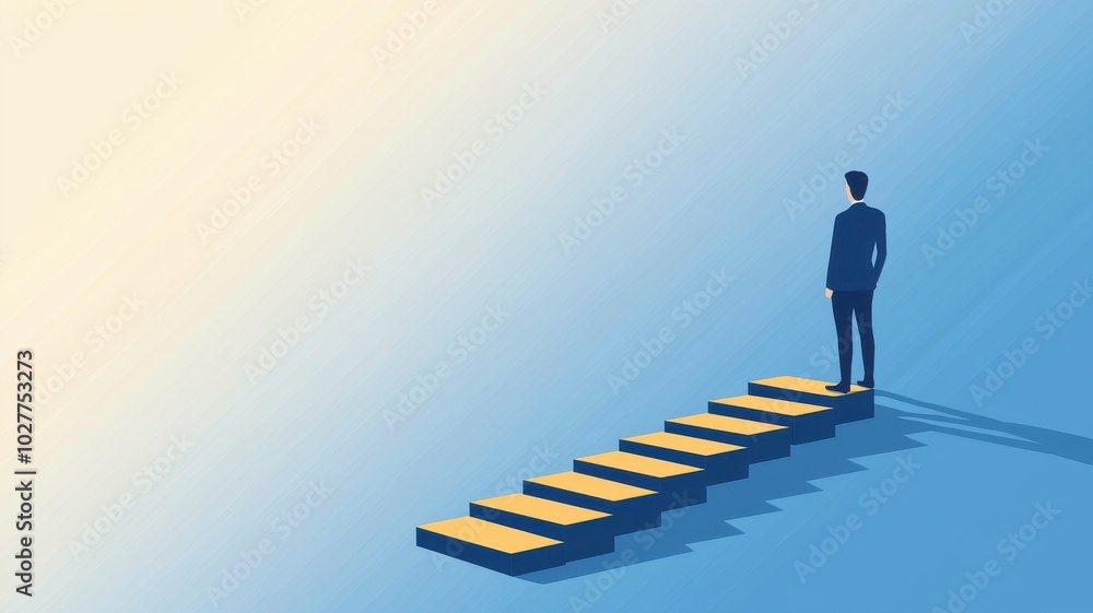 Businessperson Standing on Steps Symbolizing Success Businessperson Standing on Steps Symbolizing Success