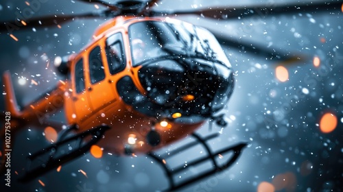 Helicopter Hovering Over Flood Zone for Rescue Operations photo