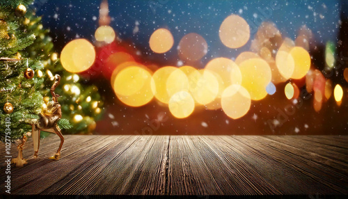 a blur christmas bacground in the city. the light is bokeh