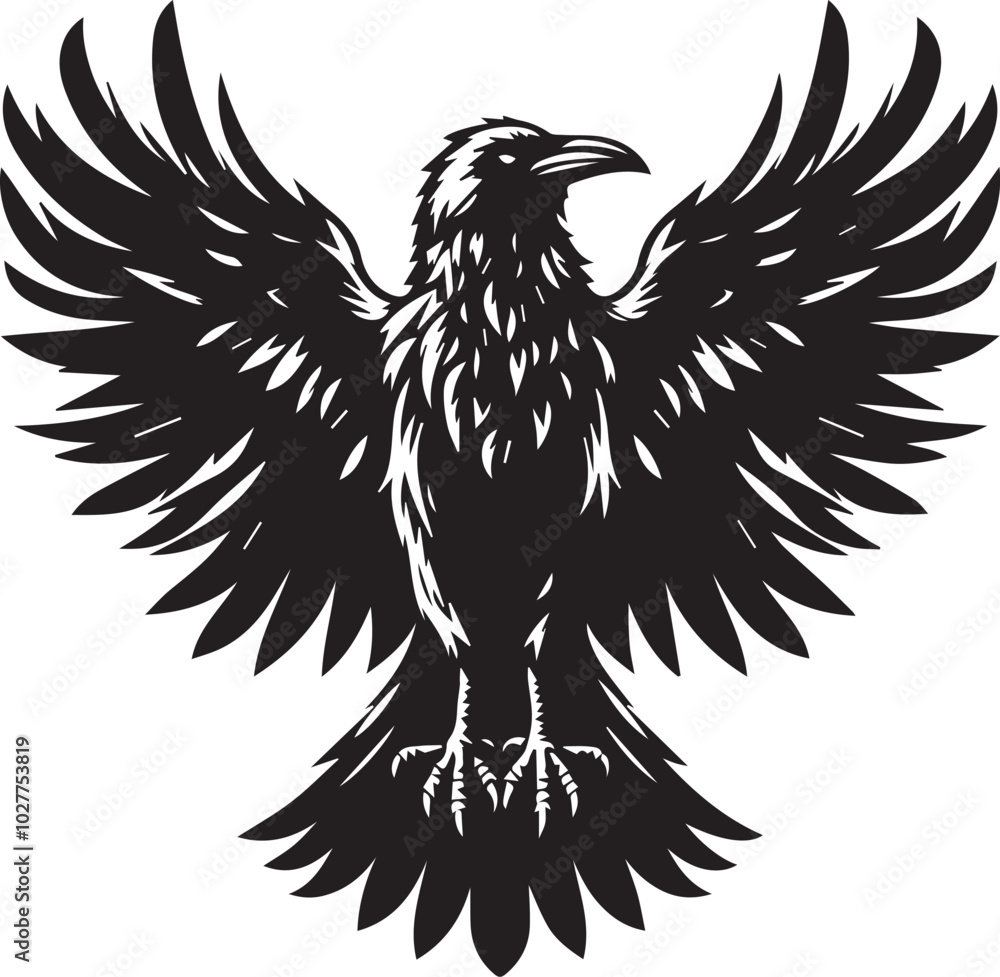 Obraz premium Black Crow Bird Silhouette isolated on a white background Minimalist crow vector illustration