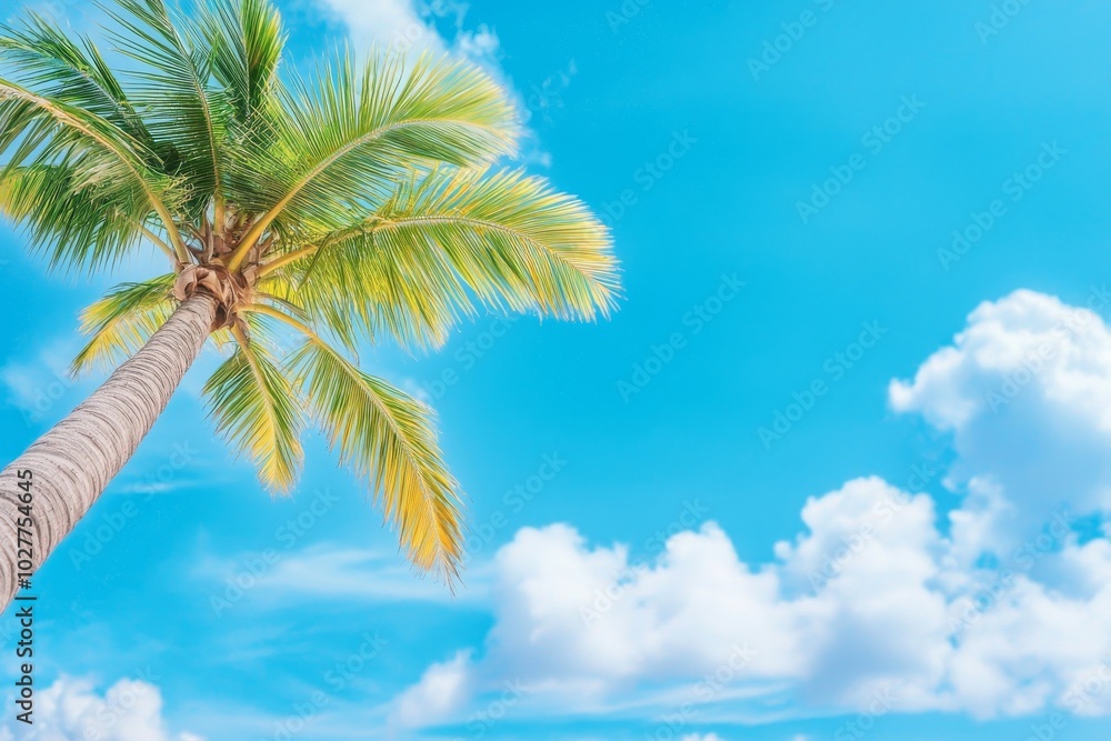 The space of a tropical palm tree with sun light in the sky is copied. The space of a tropical palm tree with sun light in the sky is copied.