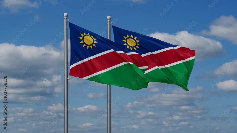 Namibia flags flying together, video concept of the relationship, two country relations concept Namibia flags flying together, video concept of the relationship, two country relations concept