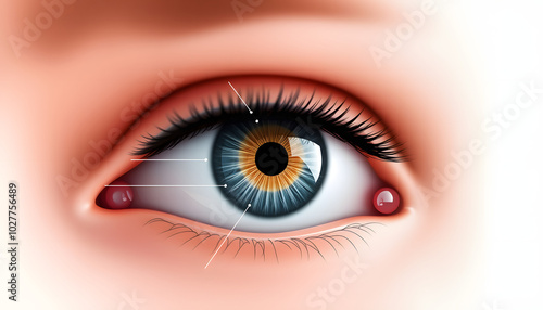 Human eye structure scheme medical PNG illustration. Educational material isolated with white highlights, png