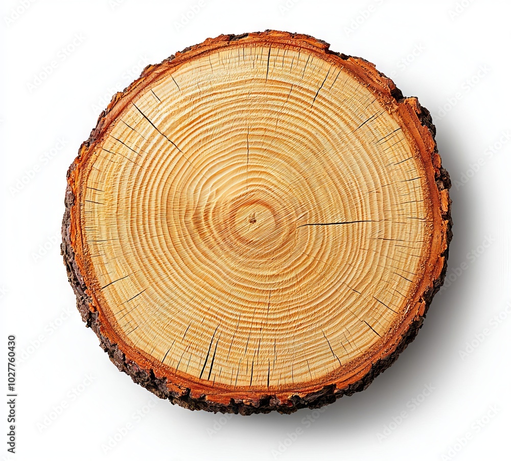 Obraz premium Colored tree ring cross-section of large round piece of wood