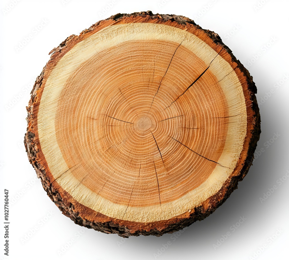 Obraz premium A circular cross-section of wood with colored tree rings