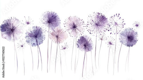Beautiful watercolor flowers in shades of purple, creating a serene and elegant floral composition for any design project.