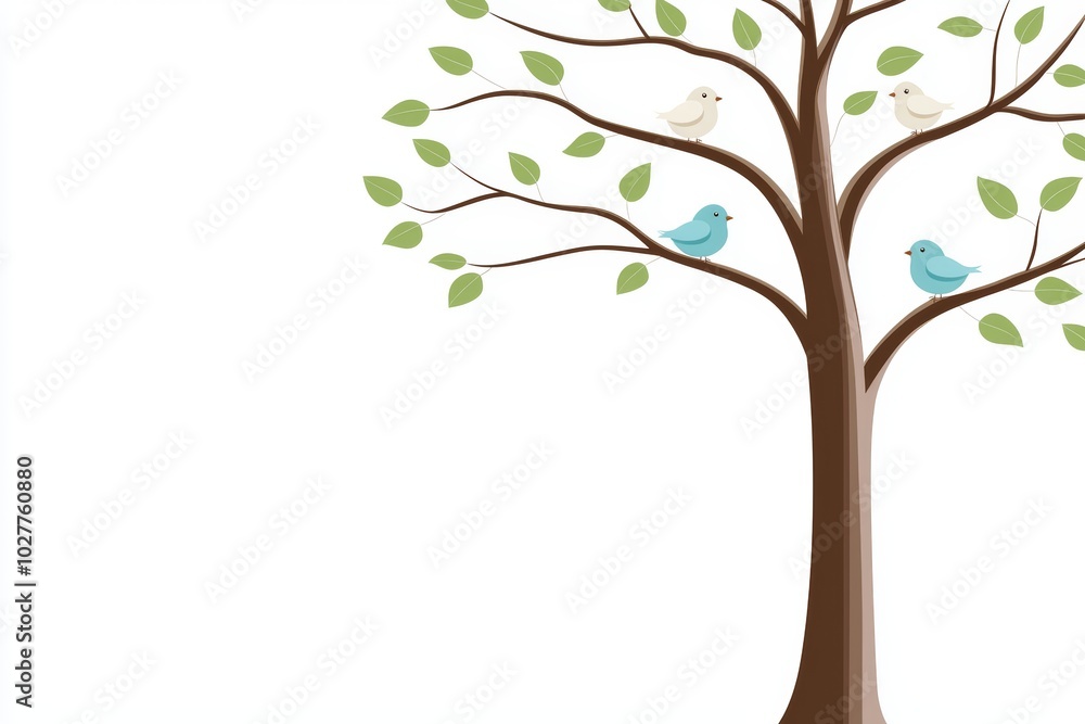 Bird on branch wall decoration sticker design modern illustration of tree wall decoration