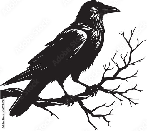 Black Crow Bird Silhouette isolated on a white background Minimalist crow vector illustration