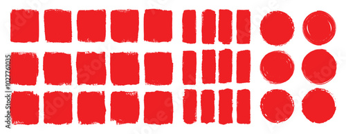 Paint brush strokes. Red paint strokes. Vector black painted squares or rectangular shapes. Hand drawn 