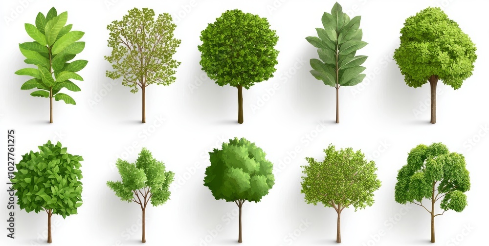 Fototapeta premium This painting is a modern watercolor with blooming tree top view isolated on white background, suitable for landscape plan and architecture drawings, elements for a garden and environment, botanical