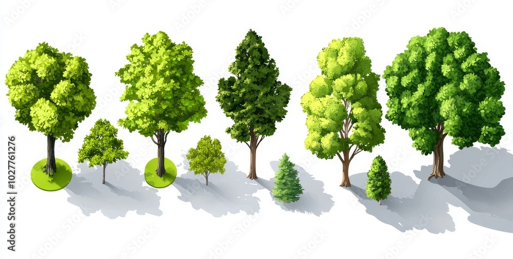 Fototapeta premium This watercolor of a blooming tree top view is isolated on white background for landscape design and architecture illustrations, elements for the environment and garden, botanical elements, and