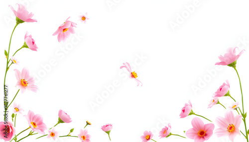 Flower frame png sticker, pink pastel aesthetic design isolated with white highlights, png