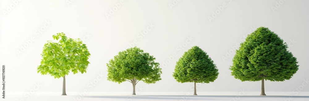 An isolated white background shows a set of tilia europaea trees in 3D An isolated white background shows a set of tilia europaea trees in 3D