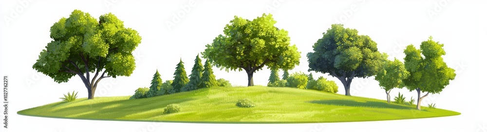 Fototapeta premium Forest landscape, green trees and shrubs on transparent background