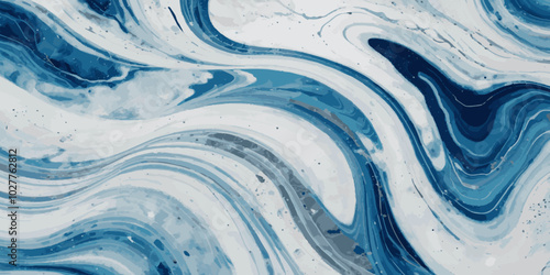 Blue ocean wave background. Blue and white water ocean background. Wavy line background. Hand drawn watercolour ocean background. Vector illustration.