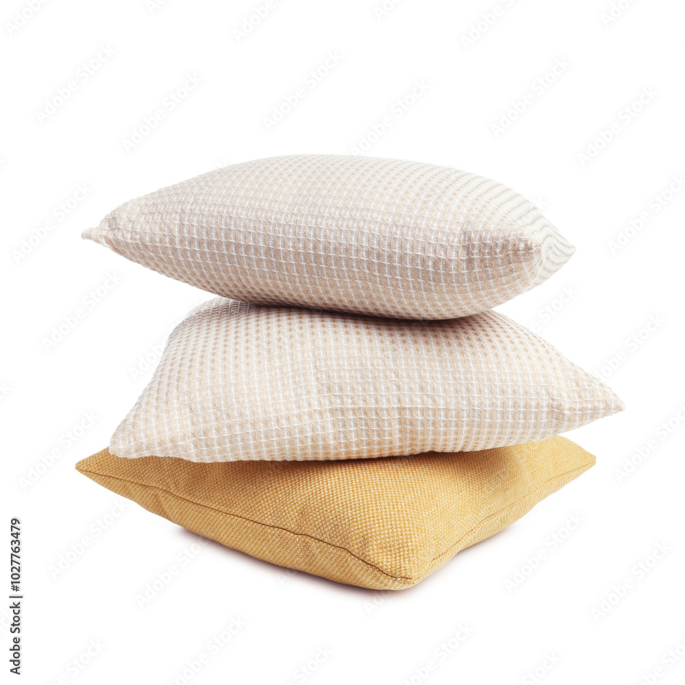 Stack of different pillows isolated on white Stack of different pillows isolated on white