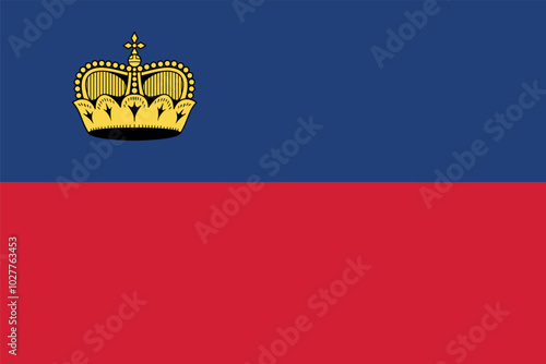 Flag of Liechtenstein. Red and blue flag with a crown. National symbol of the Principality of Liechtenstein.