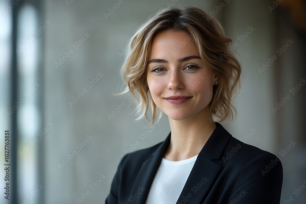 Confident Blonde Businesswoman in Casual Workplace Portrait