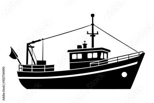 Fishing Boat Silhouette | vector silhouette illustration on white background