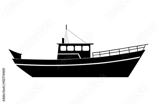 Fishing Boat Silhouette | vector silhouette illustration on white background