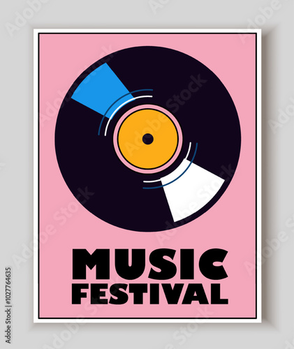 Music day poster. Vinyl disc. Melody and song, music. International holiday and festival. Brochure, flyer and leaflet. Flat vector illustration
