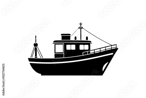 Fishing Boat Silhouette | vector silhouette illustration on white background