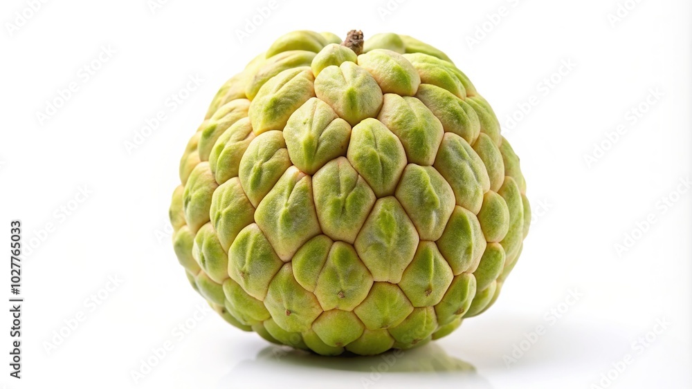 Fototapeta premium Fresh Custard Apple with a smooth green skin and creamy white flesh isolated on a white background, Annona squamosa, sugar apple, sugar apple tree, fresh, Depth of Field, exotic, isolated