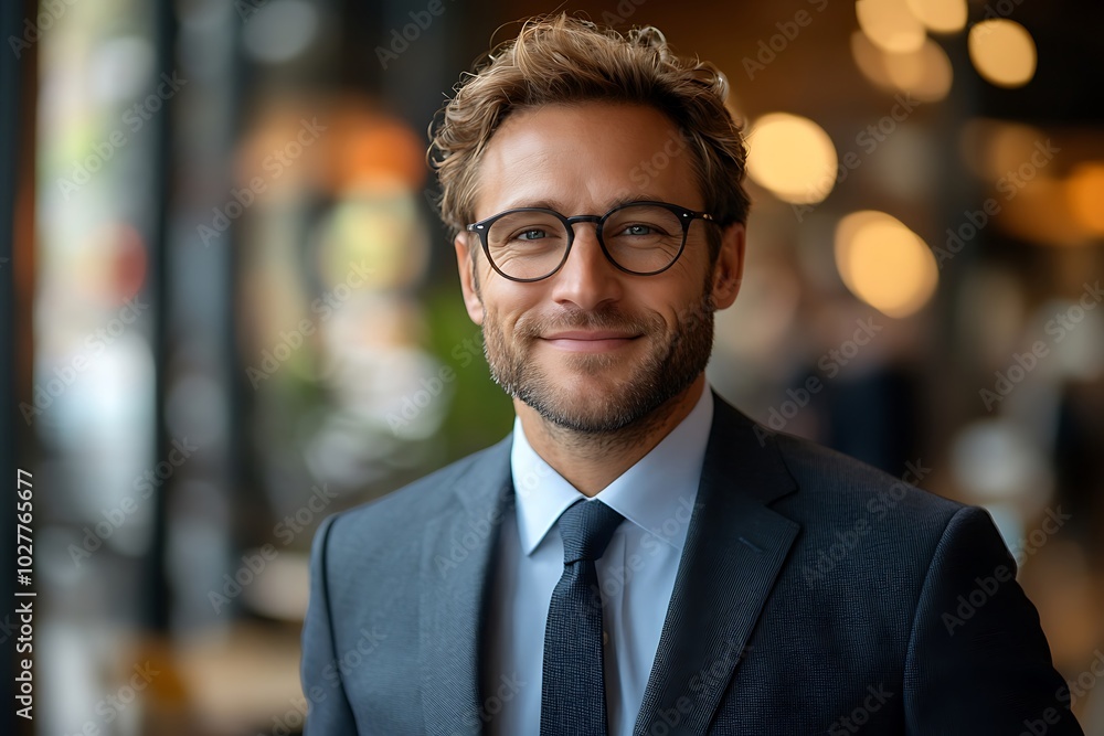 Confident Business Manager Portrait with Glasses and Blurred Background Confident Business Manager Portrait with Glasses and Blurred Background