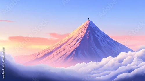 Majestic mountain peak bathed in soft pastel hues at sunrise, AI