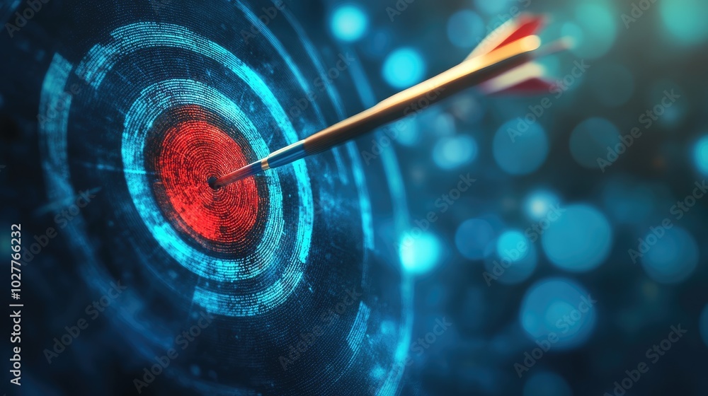 Digital workspace with a business target graphic and clear performance indicators, representing achievement Digital workspace with a business target graphic and clear performance indicators, representing achievement