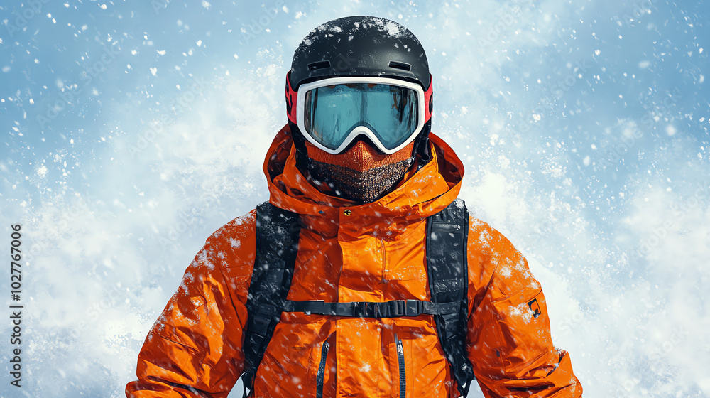 A skier in a bright orange jacket and goggles stands against a snowy backdrop, capturing the essence of winter sports and adventure in a stunning mountain environment. A skier in a bright orange jacket and goggles stands against a snowy backdrop, capturing the essence of winter sports and adventure in a stunning mountain environment.