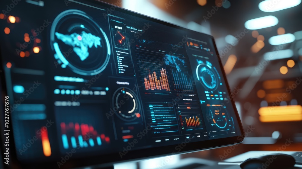 Professional setting with a target-focused dashboard on a digital display, showcasing progress and achievements Professional setting with a target-focused dashboard on a digital display, showcasing progress and achievements