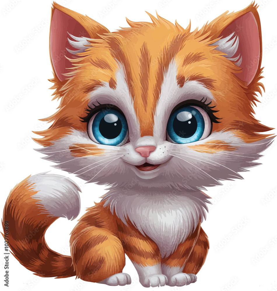 Fototapeta premium Vector Illustration of Cute Kitten on Transparent Background