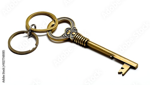 Antique Key Keychain on White Background