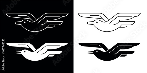 Stylized illustration of a bird. Icon of a soaring bird, seagull, albatross or frigate. Symbol of Kiribati and freedom.