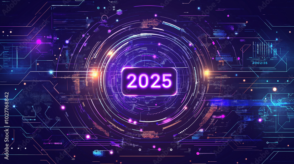 Obraz premium Futuristic technology elements AI with 2025 at the center