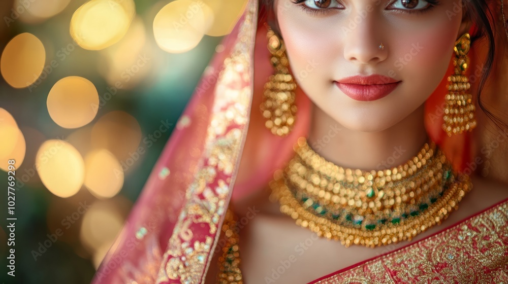 A close-up of a woman in traditional attire, showcasing intricate jewelry and a vibrant background. A close-up of a woman in traditional attire, showcasing intricate jewelry and a vibrant background.