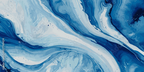 Blue ocean wave background. Blue and white water ocean background. Wavy line background. Hand drawn watercolour ocean background. Vector illustration.